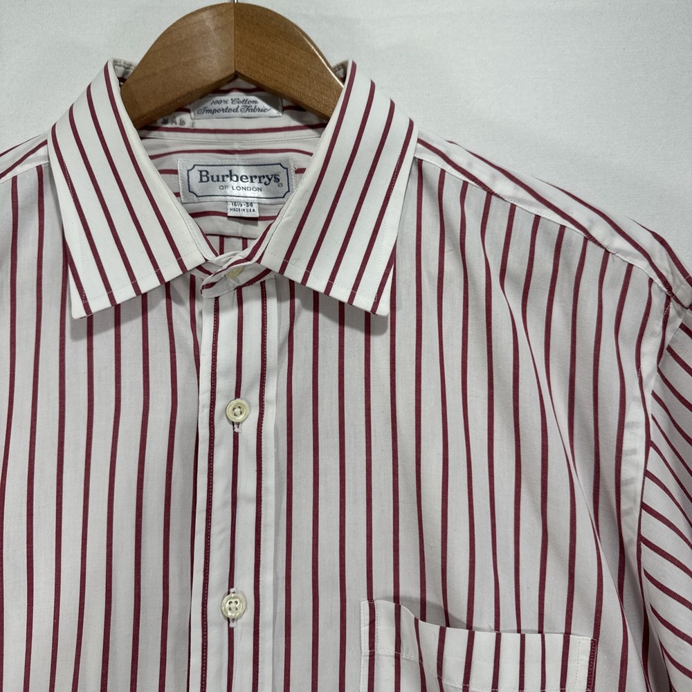 VTG‎ Burberrys of London Striped Button Down Mens 16.5-34 White Burgundy Cotton